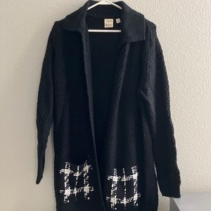 Truth + Style Knit Cardigan with Woven Patch Pockets - Black (M) A461106